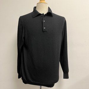 Bullocks black merino wool long sleeve polo shirt sweater johnny collar vintage